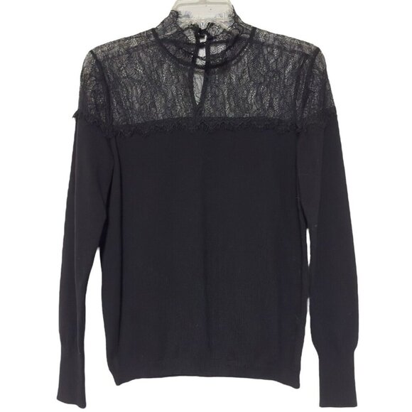 JL Black Sheer Lace‎ Knit Sweater Top Mock Neck Grunge Whimsigoth Witchy - Picture 1 of 8